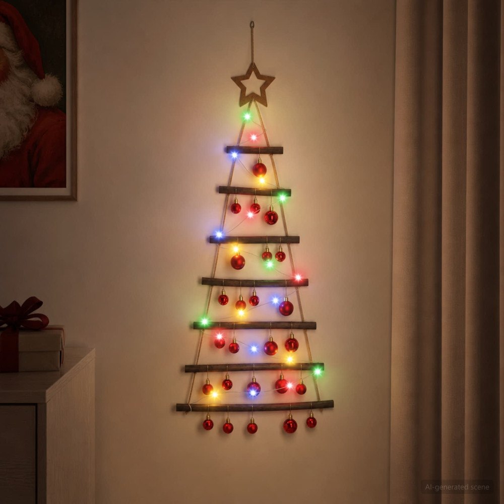 vidaXL Hängande julgran med kulor 90 cm 30 LED-lampor Mångfärgad