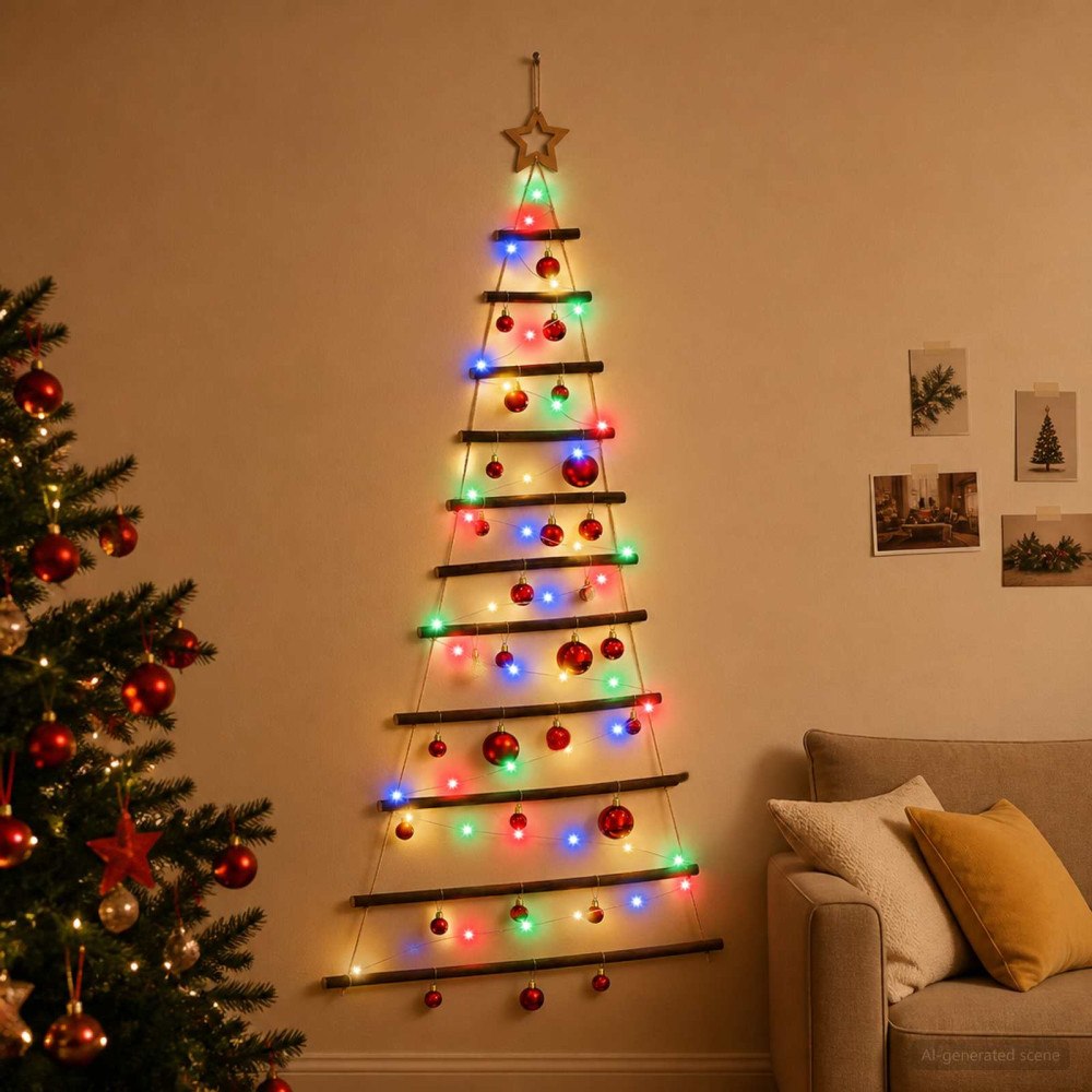 vidaXL Hängande julgran med kulor 150 cm 80 LED-lampor Mångfärgad