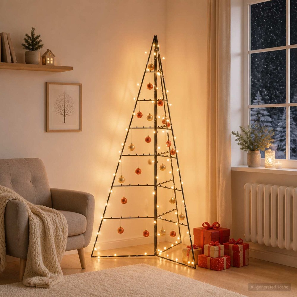 vidaXL Metalljulgran med LED KUOPIO 140 cm Varmvit Stål Svart