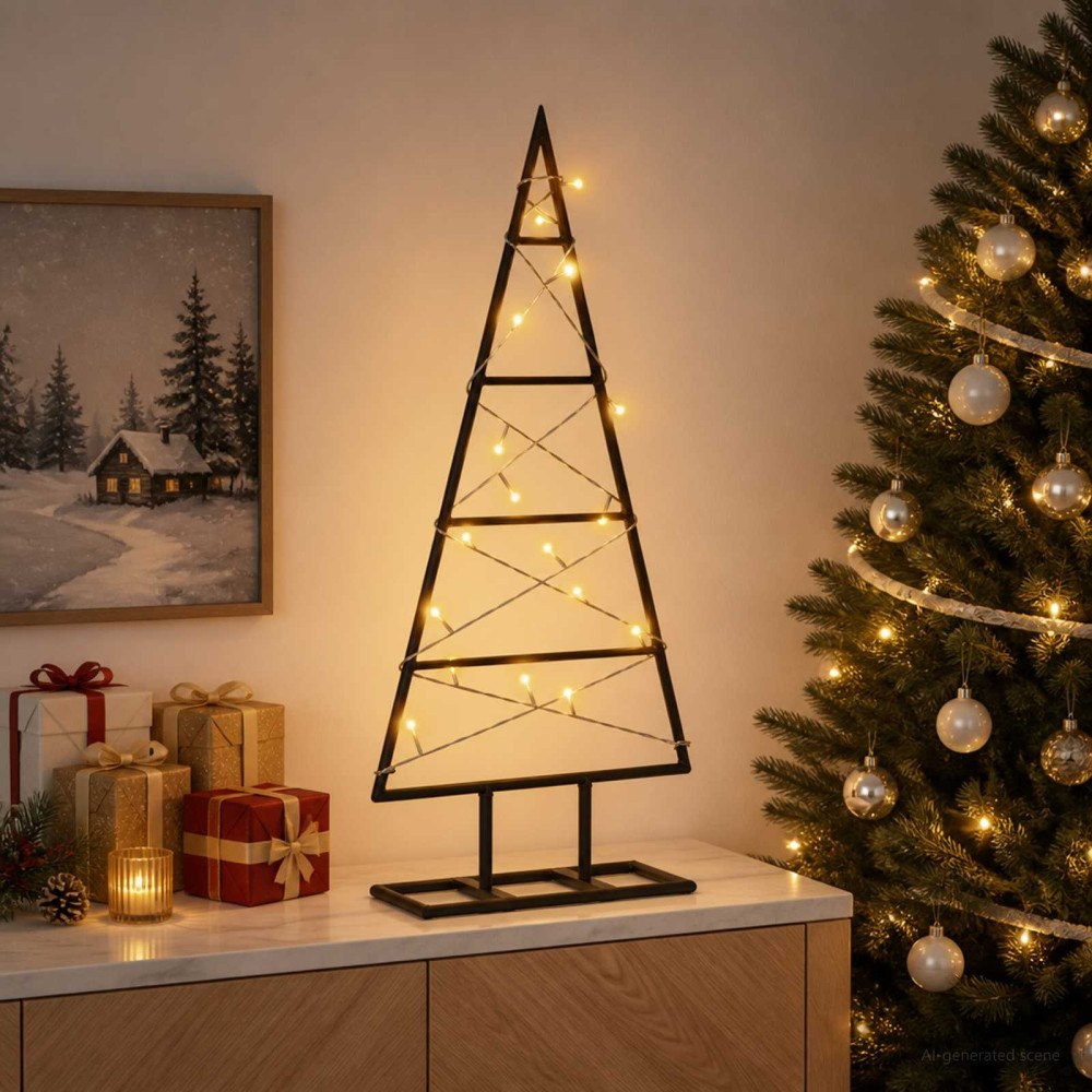vidaXL Metall julgran KUOPIO 60 cm Varmvit Pulverlackerad stål Svart