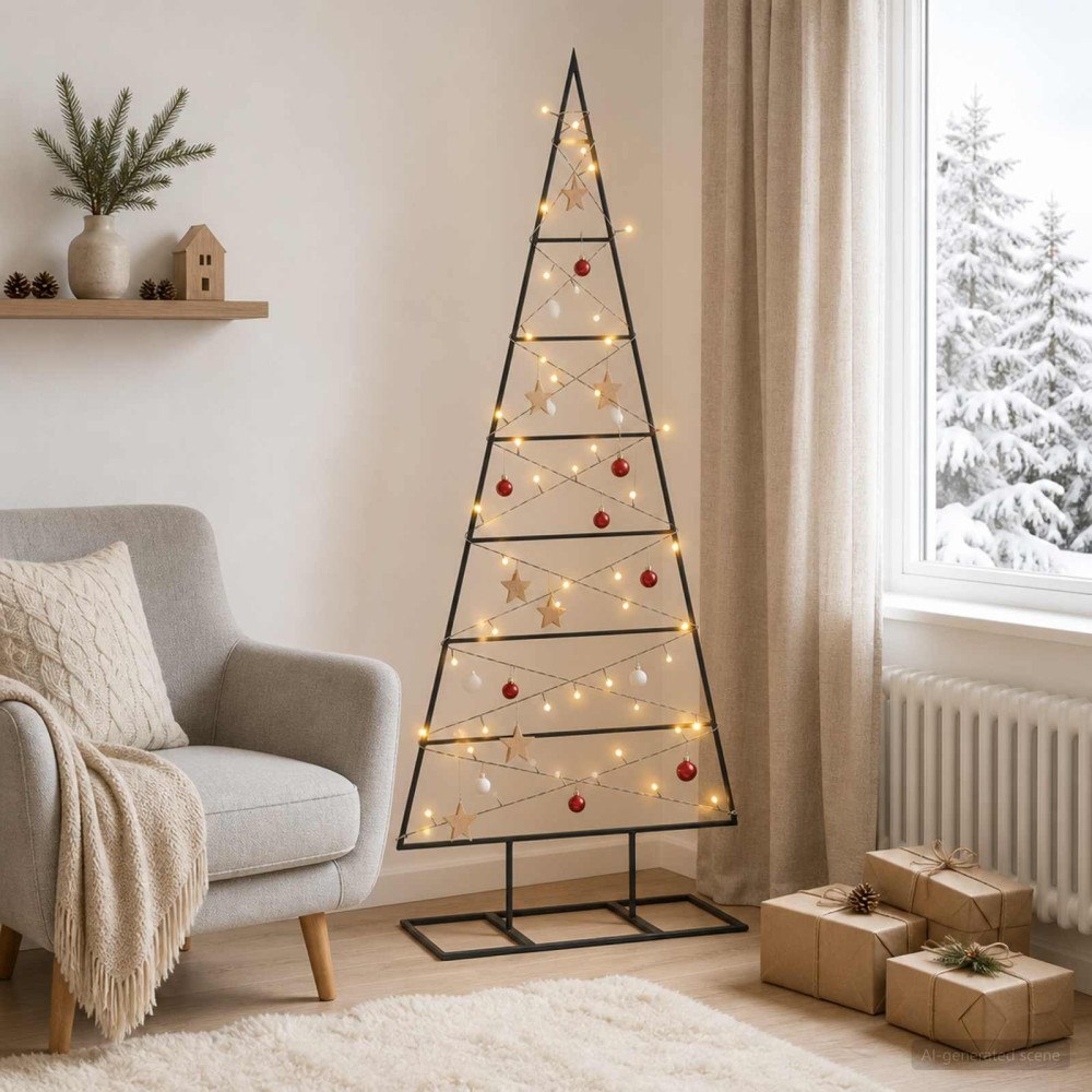 vidaXL Metall julgran KUOPIO 125 cm Varmvit Stål Svart
