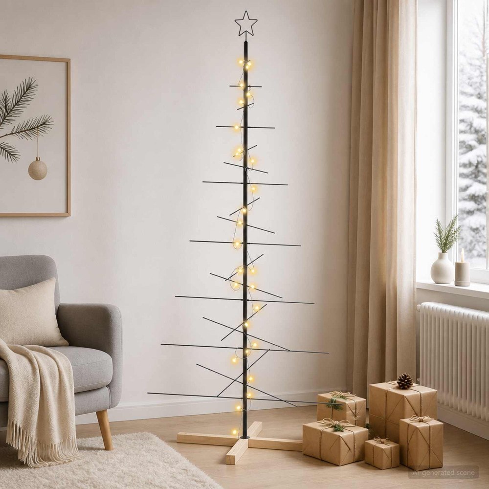 vidaXL Metall julgran KUOPIO 180 cm Varmvit Stål Svart
