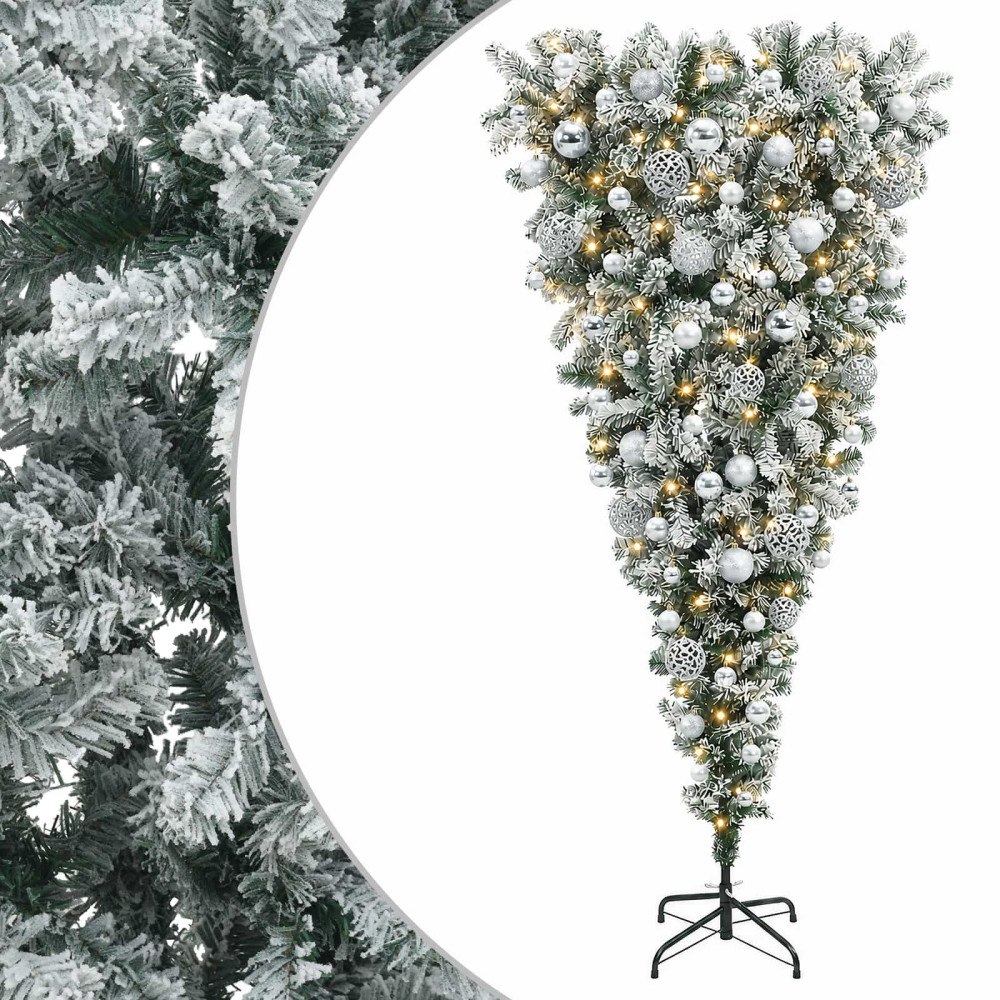 vidaXL Konstgjord julgran med julkulor 180 cm 300 LED-lampor Varmvit