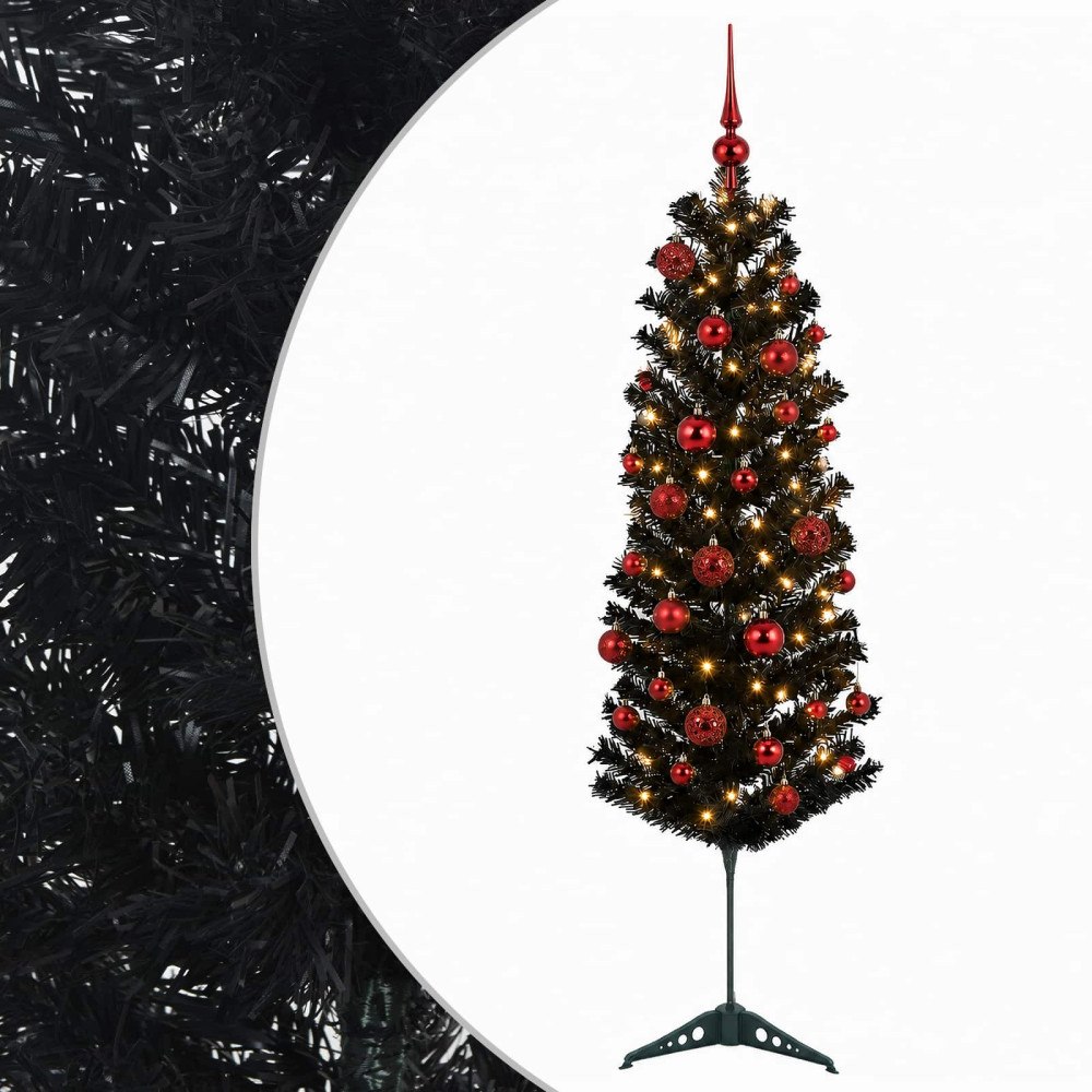 vidaXL Smal konstgjord julgran med julkulor 120 cm 150 LED-lampor