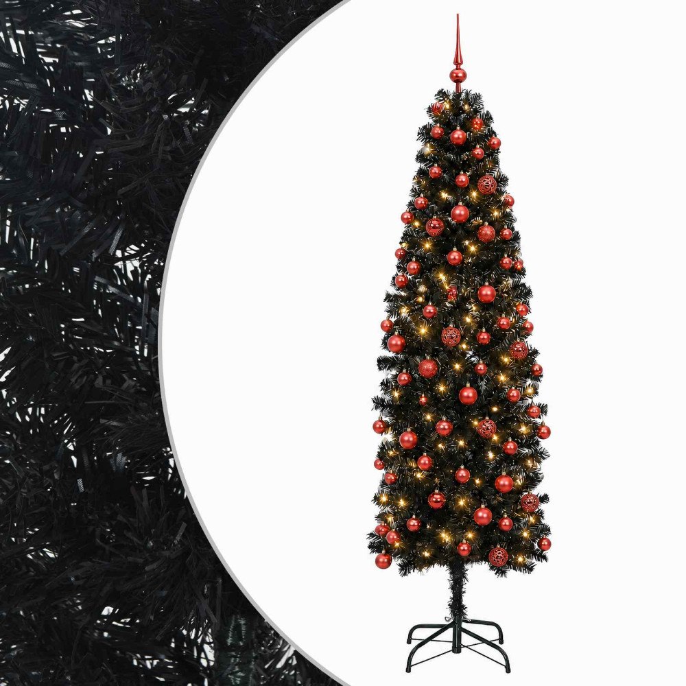 vidaXL Smal konstgjord julgran med julkulor 180 cm 300 LED-lampor