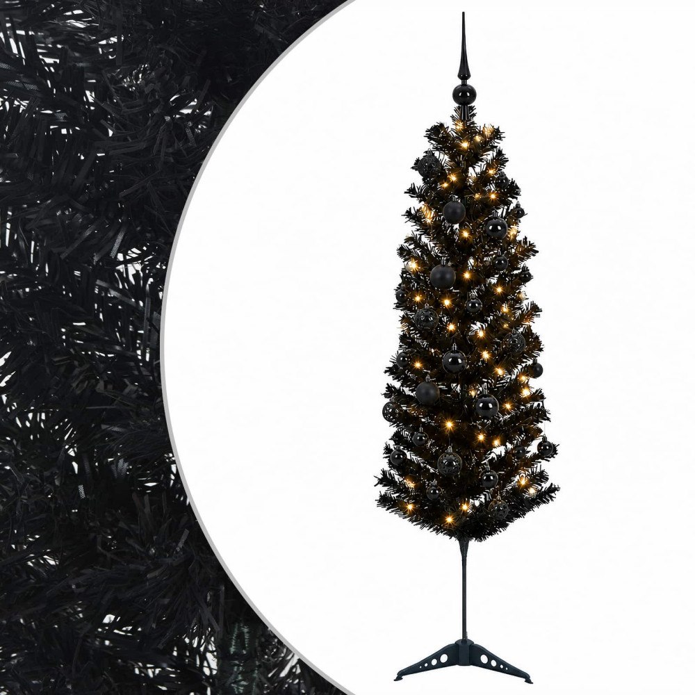 vidaXL Smal konstgjord julgran med julkulor 150 cm 150 LED-lampor