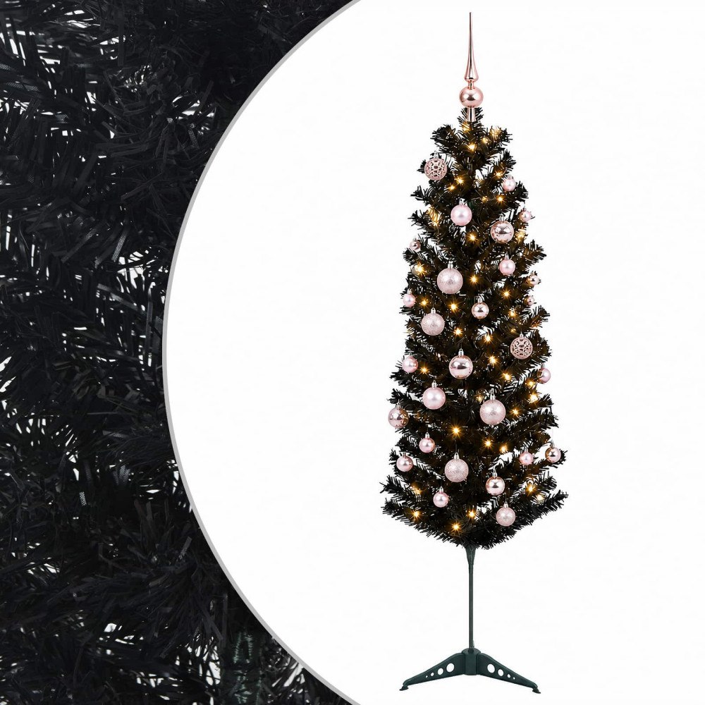 vidaXL Smal konstgjord julgran med julkulor 150 cm 150 LED-lampor