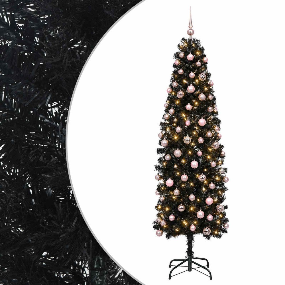 vidaXL Smal konstgjord julgran med julkulor 210 cm 300 LED-lampor