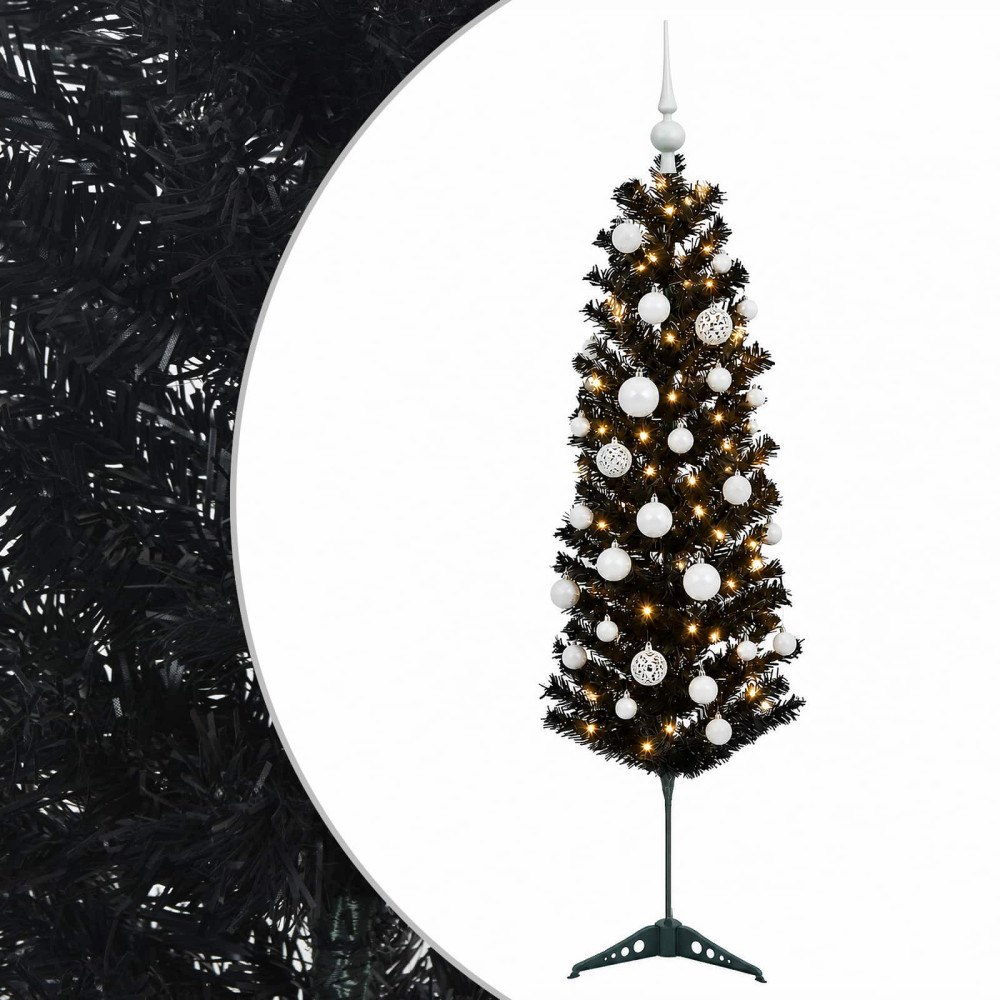 vidaXL Smal konstgjord julgran med julkulor 120 cm 150 LED-lampor