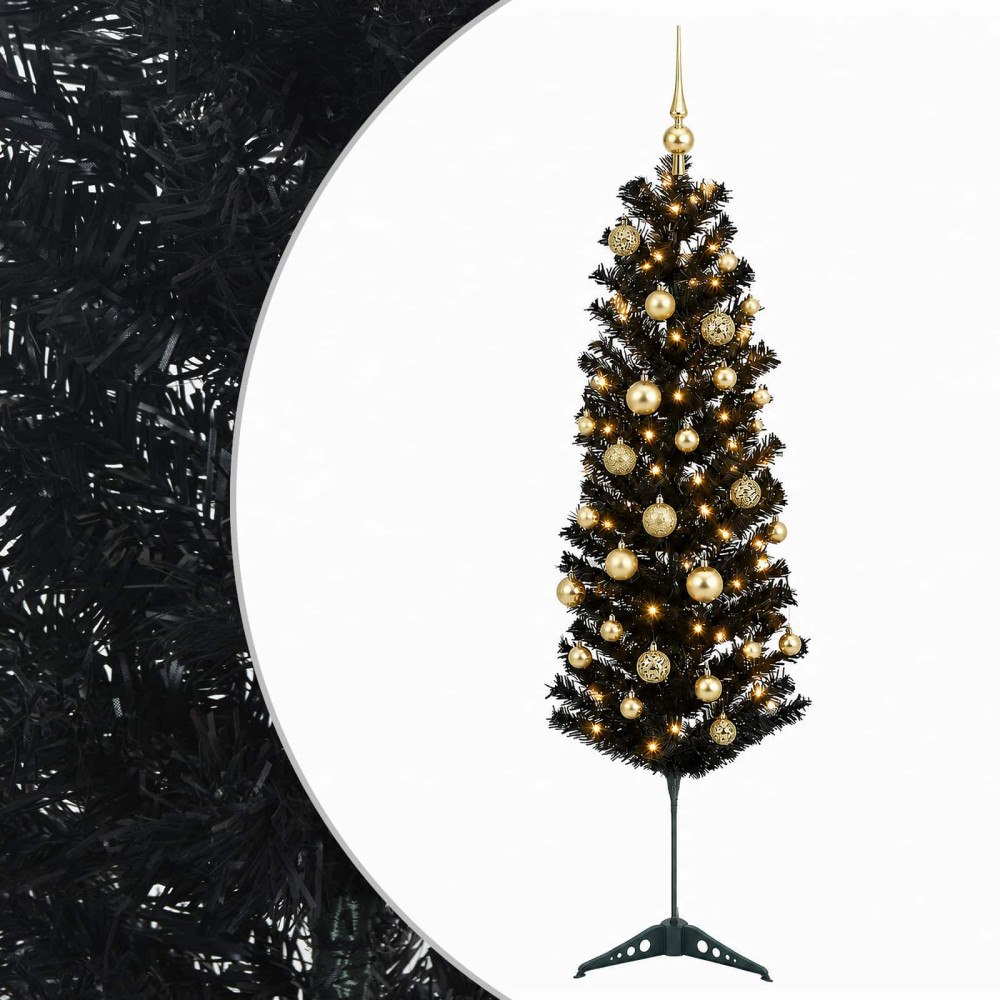 vidaXL Smal konstgjord julgran med julkulor 150 cm 150 LED-lampor