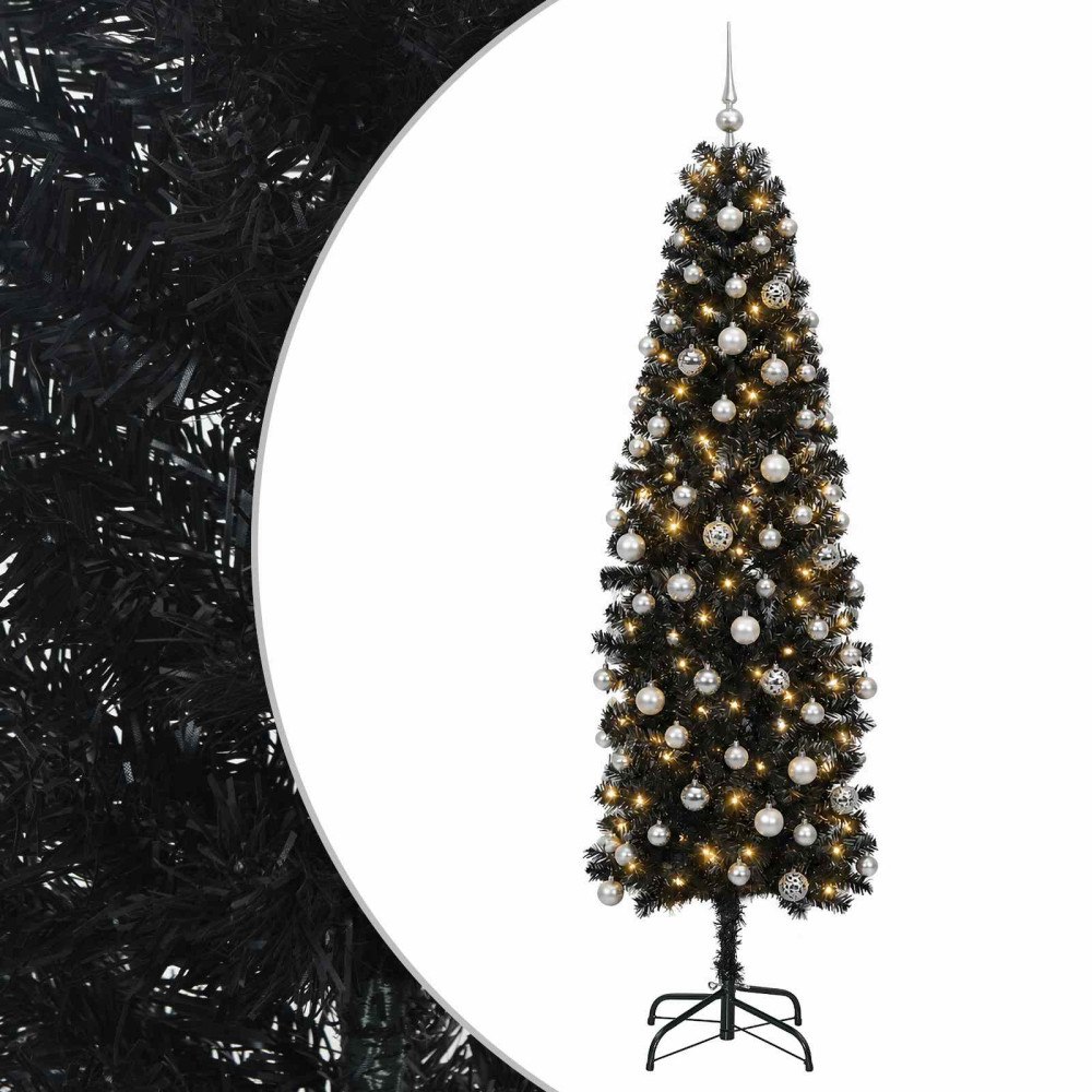 vidaXL Smal konstgjord julgran med julkulor 180 cm 300 LED-lampor