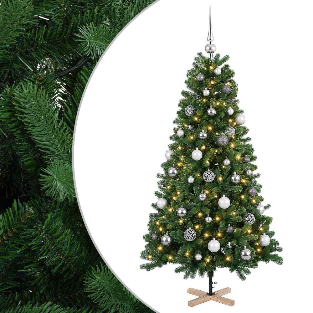 vidaXL Konstgjord julgran med julkulor 120 cm 150 LED-lampor Varmvit