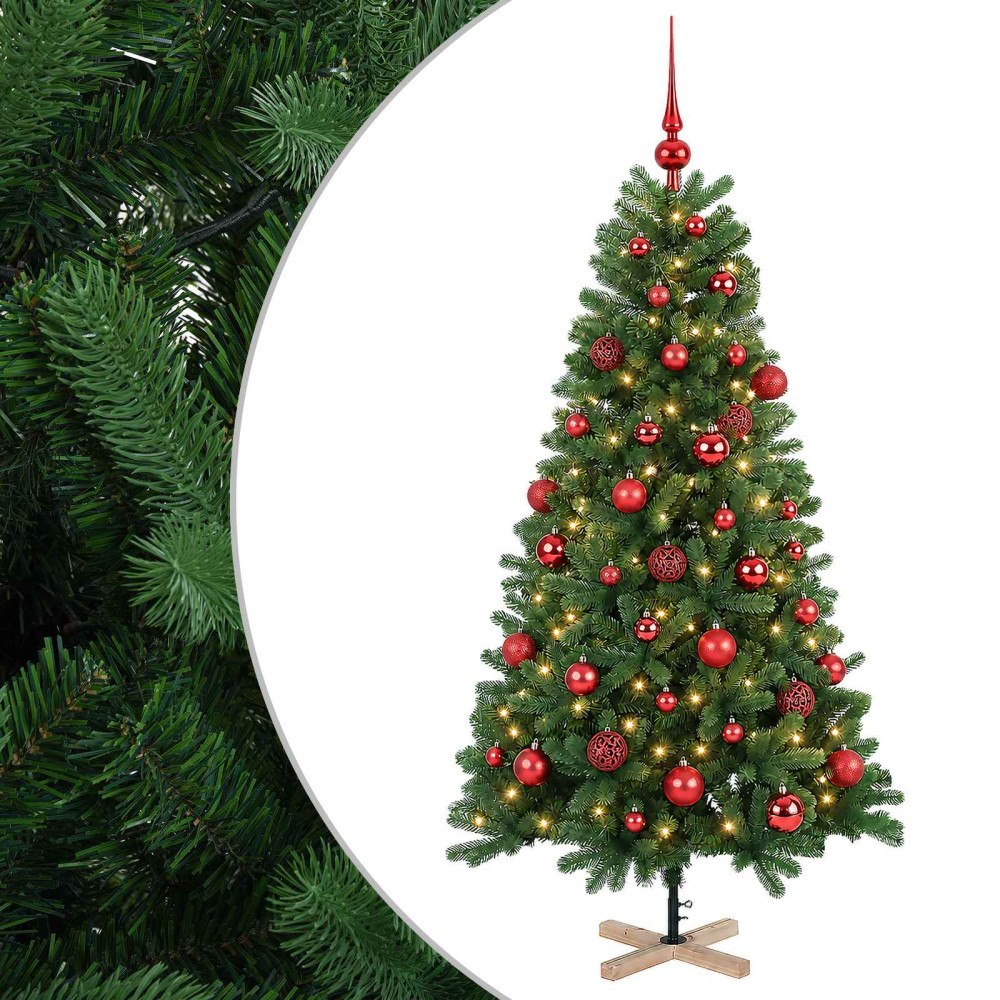 vidaXL Konstgjord julgran med julkulor 120 cm 150 LED-lampor Varmvit