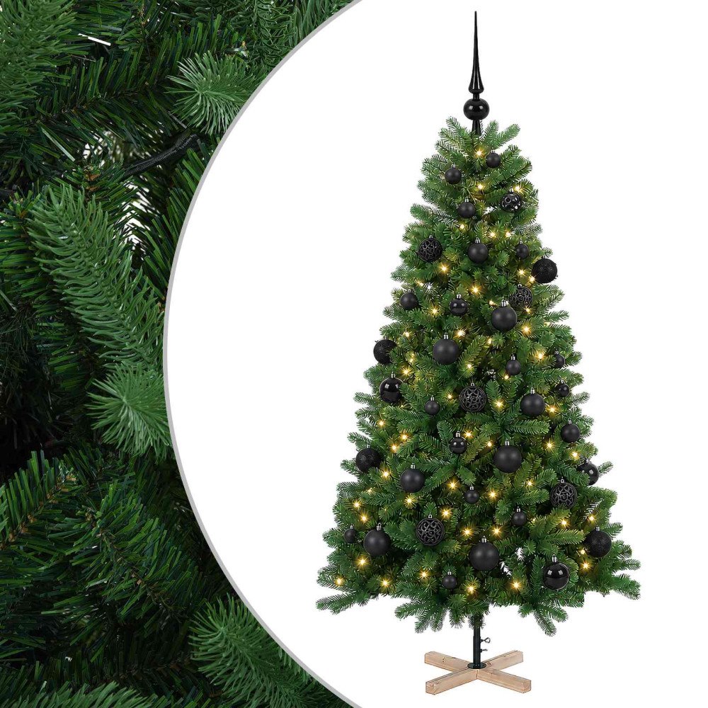 vidaXL Konstgjord julgran med julkulor 150 cm 150 LED-lampor Varmvit