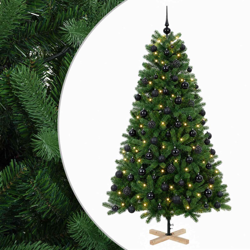 vidaXL Konstgjord julgran med julkulor 210 cm 300 LED-lampor Varmvit