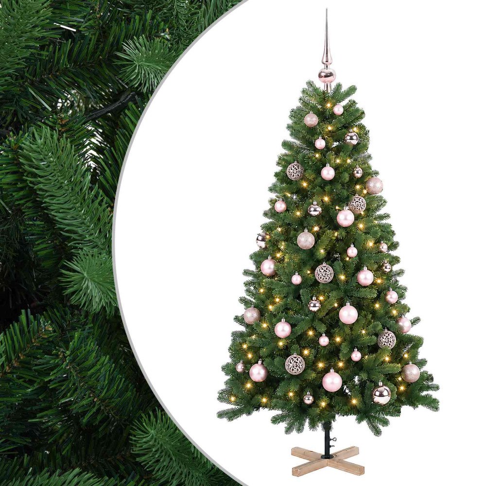 vidaXL Konstgjord julgran med julkulor 120 cm 150 LED-lampor Varmvit