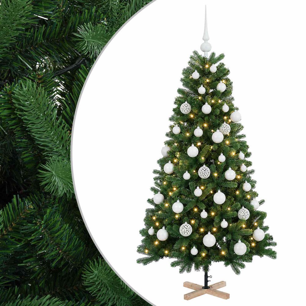 vidaXL Konstgjord julgran med julkulor 120 cm 150 LED-lampor Varmvit