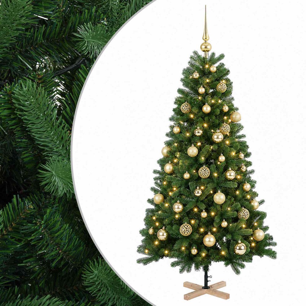 vidaXL Konstgjord julgran med julkulor 150 cm 150 LED-lampor Varmvit