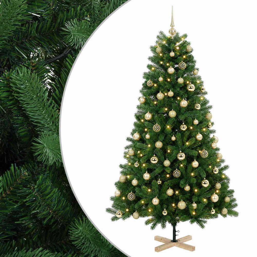 vidaXL Konstgjord julgran med julkulor 210 cm 300 LED-lampor Varmvit
