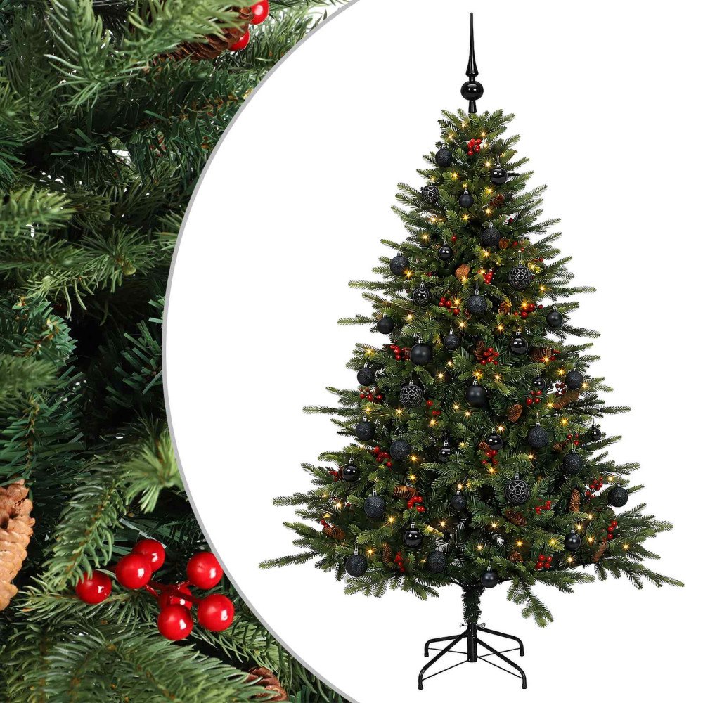 vidaXL Konstgjord julgran med julkulor 120 cm 150 LED-lampor Varmvit
