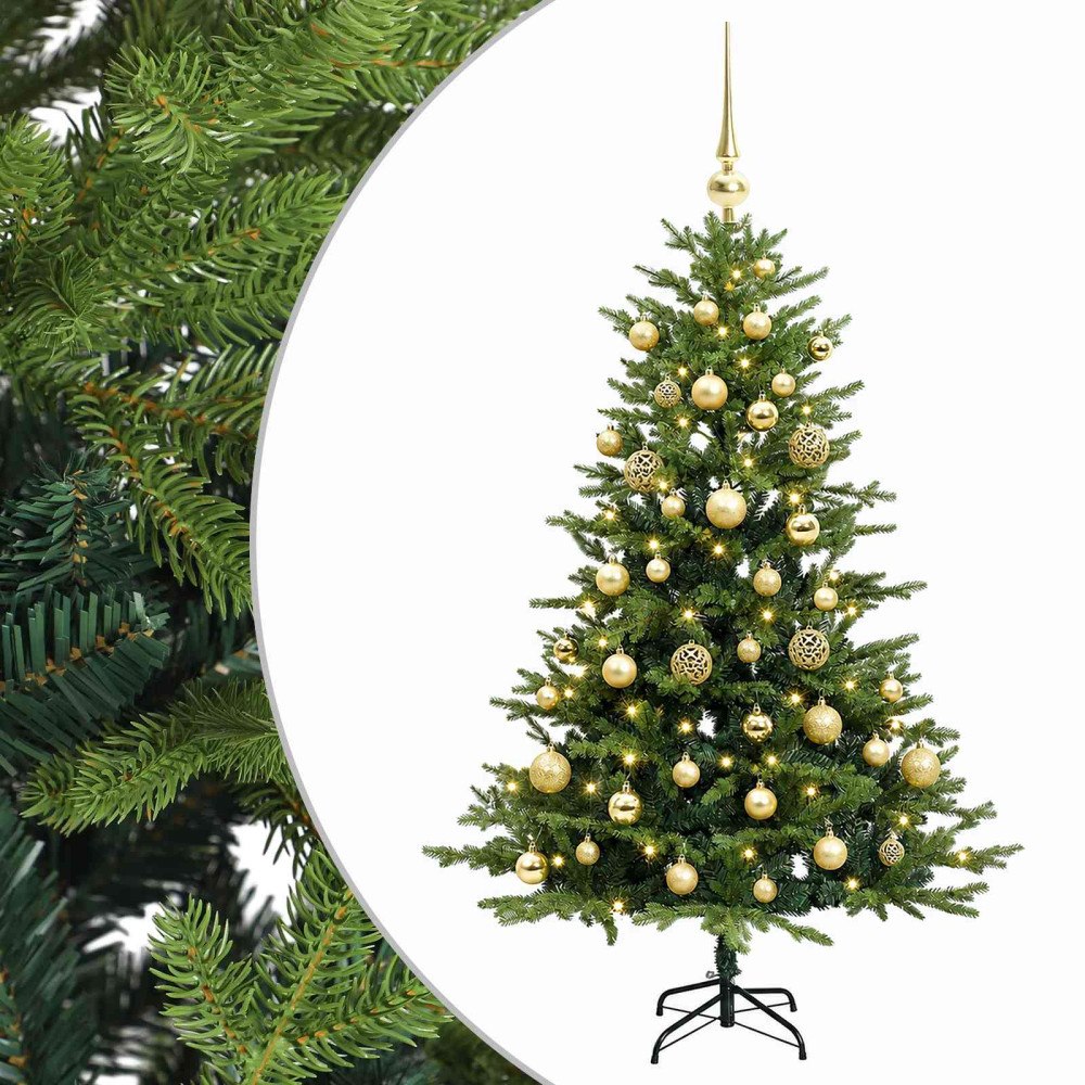 vidaXL Konstgjord julgran med julkulor 120 cm 150 LED-lampor Varmvit