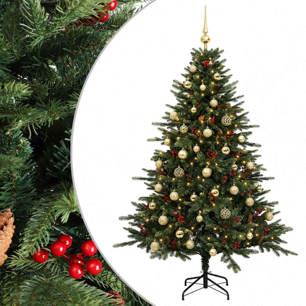 vidaXL Konstgjord julgran med julkulor 150 cm 150 LED-lampor Varmvit