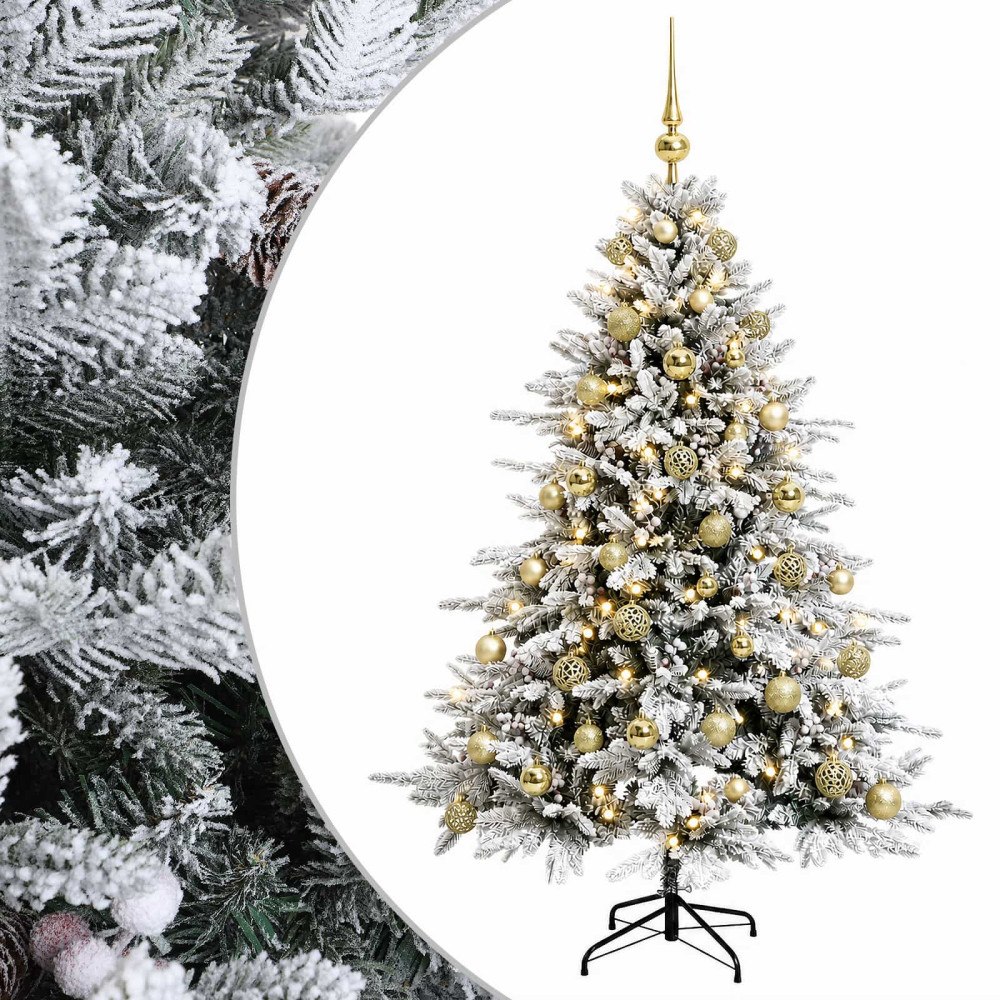 vidaXL Konstgjord julgran med julkulor 150 cm 150 LED-lampor Varmvit