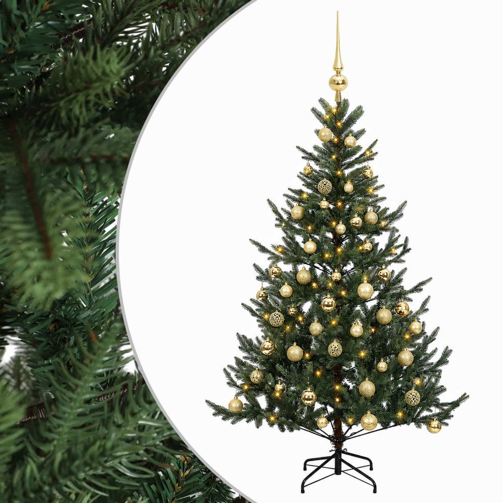 vidaXL Konstgjord julgran med julkulor 150 cm 150 LED-lampor Varmvit