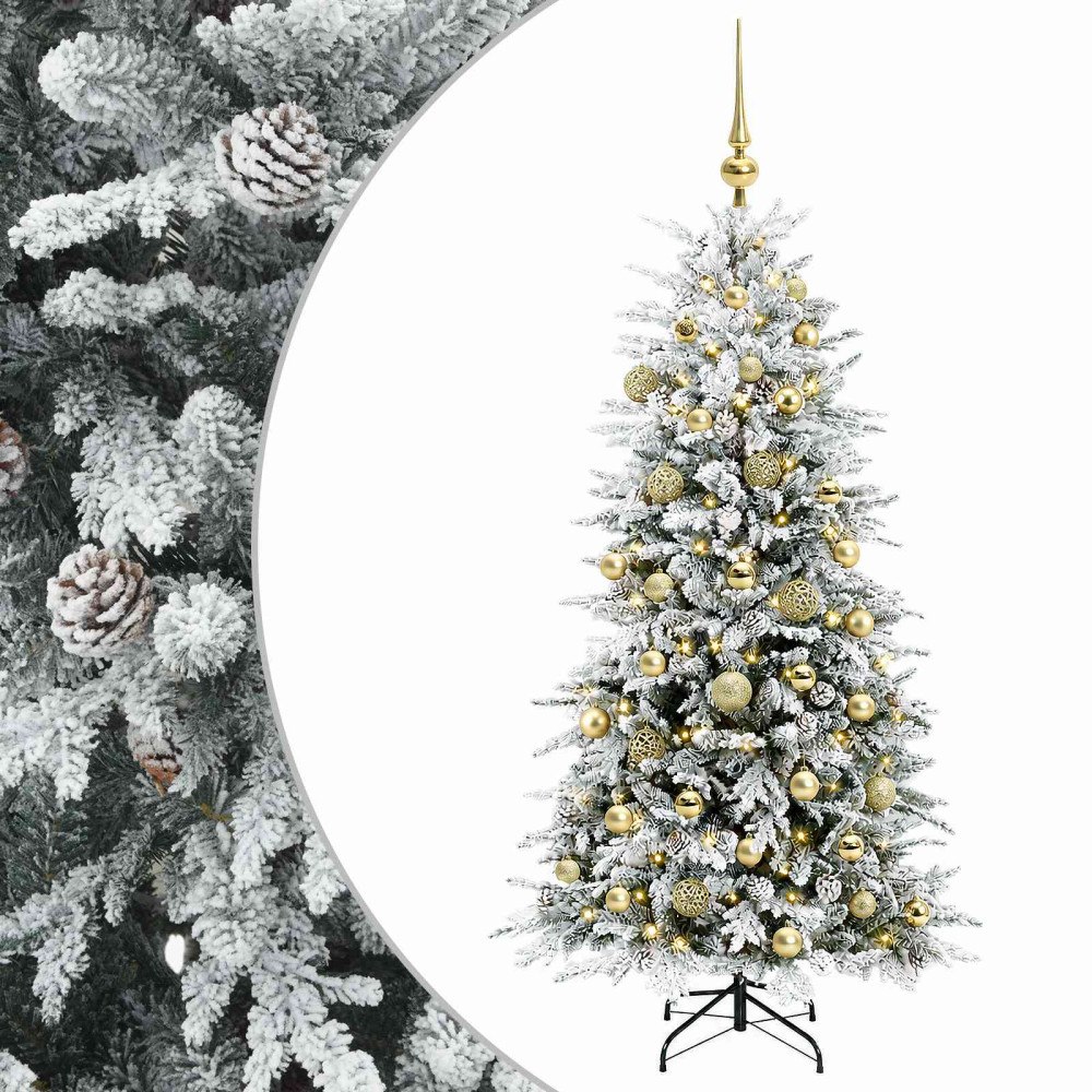 vidaXL Konstgjord julgran med kulor 120 cm 150 LED-lampor Varmvit