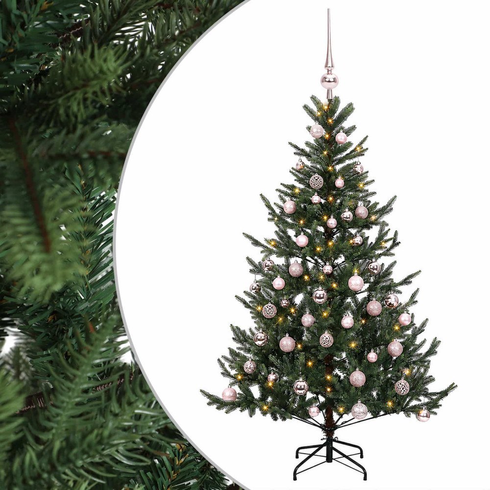 vidaXL Konstgjord julgran med julkulor 150 cm 150 LED-lampor Varmvit