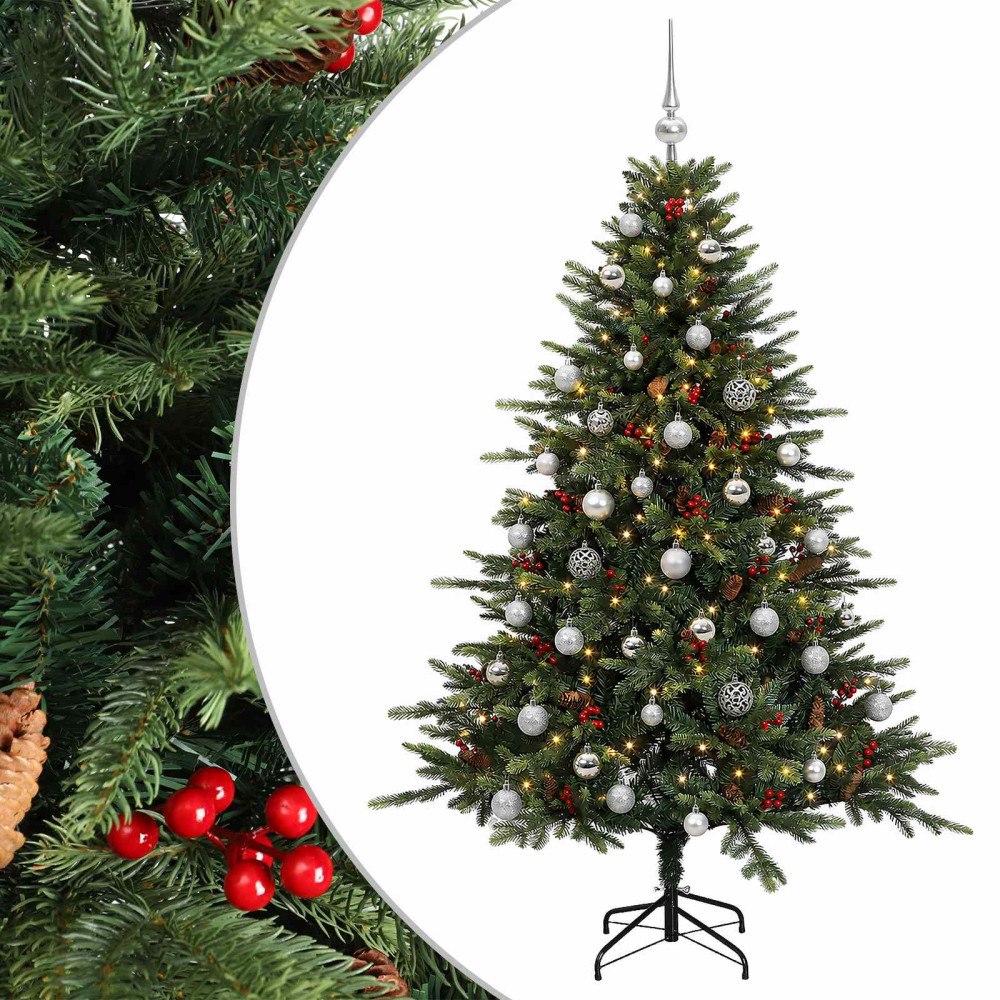 vidaXL Konstgjord julgran med julkulor 120 cm 150 LED-lampor Varmvit