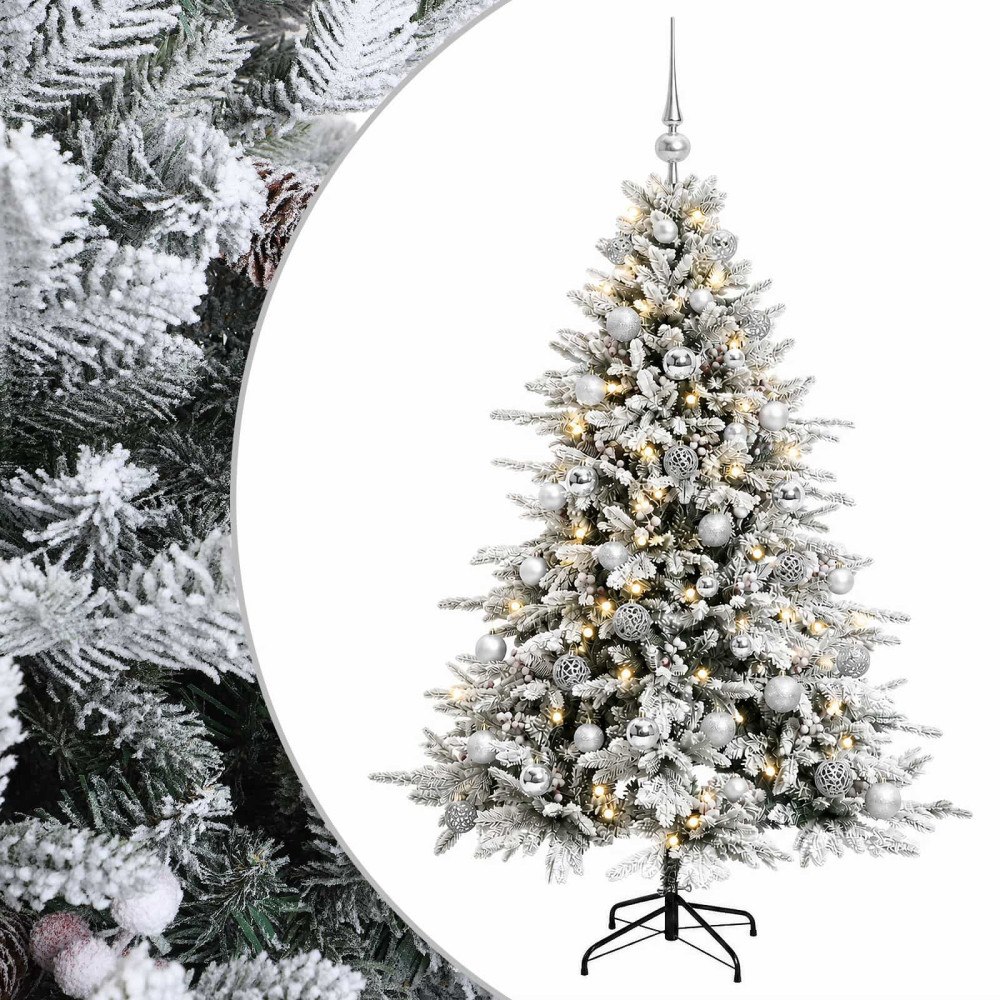 vidaXL Konstgjord julgran med julkulor 150 cm 150 LED-lampor Varmvit