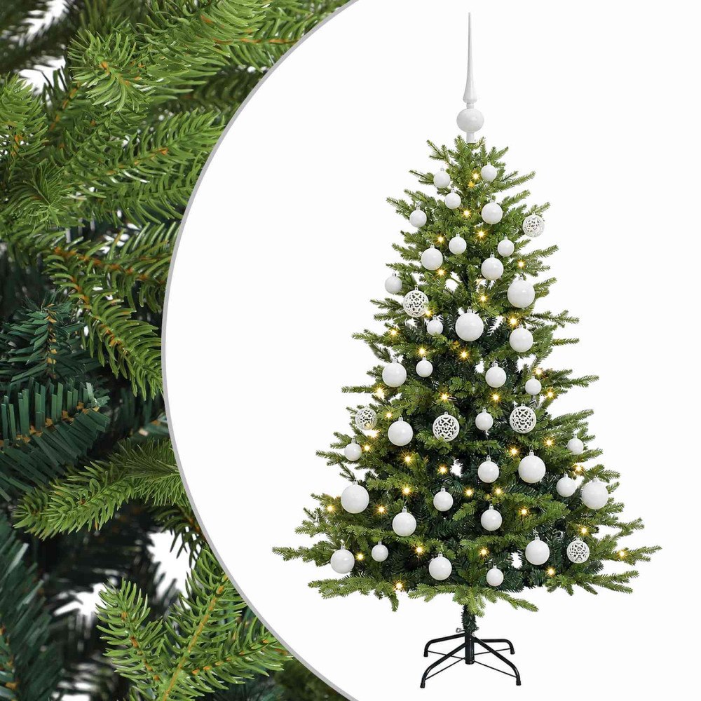 vidaXL Konstgjord julgran med kulor 120 cm 150 LED-lampor Varmvit