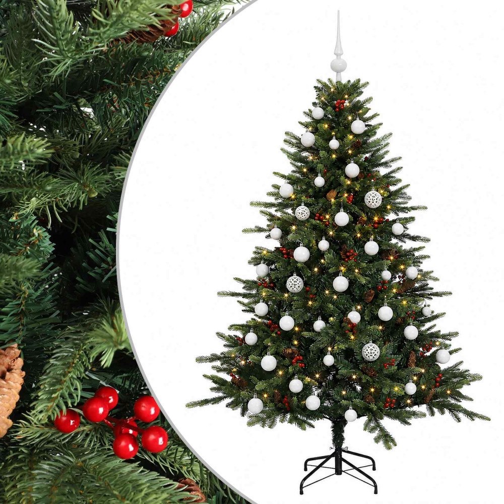 vidaXL Konstgjord julgran med julkulor 150 cm 150 LED-lampor Varmvit