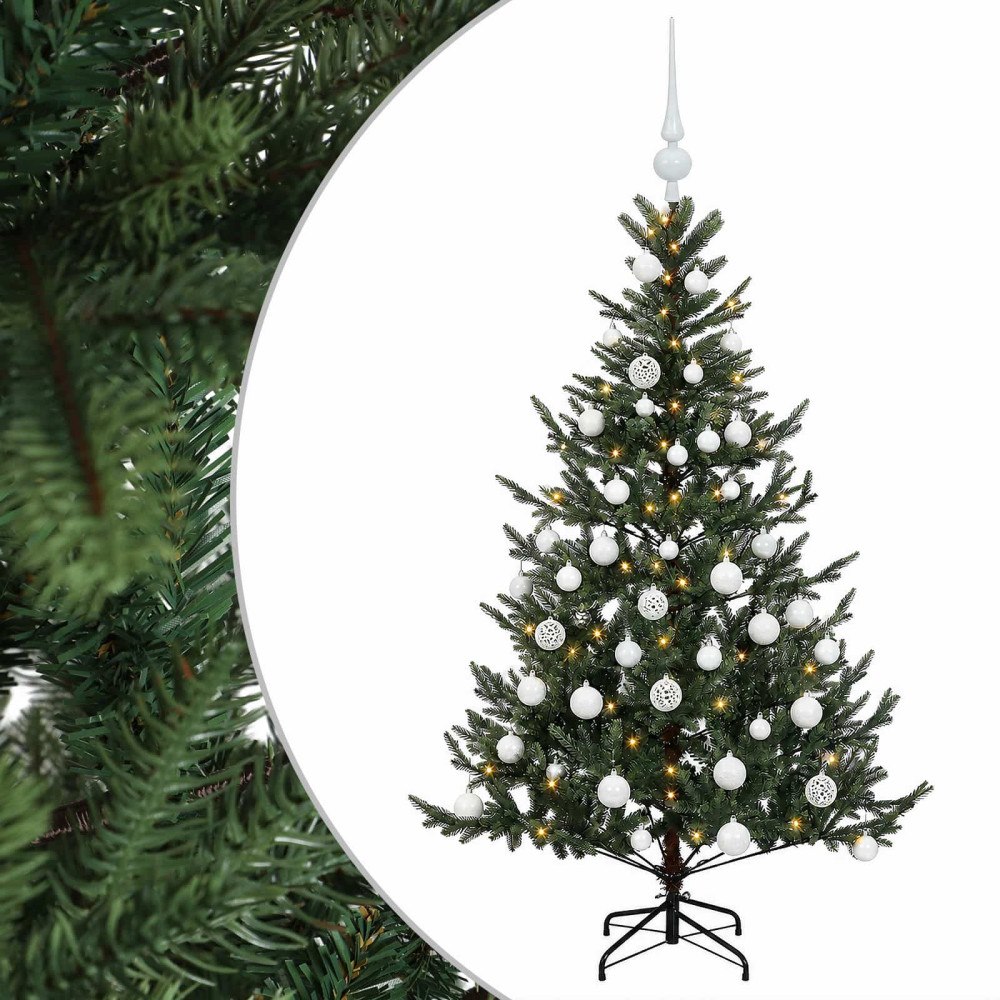 vidaXL Konstgjord julgran med julkulor 120 cm 150 LED-lampor Varmvit