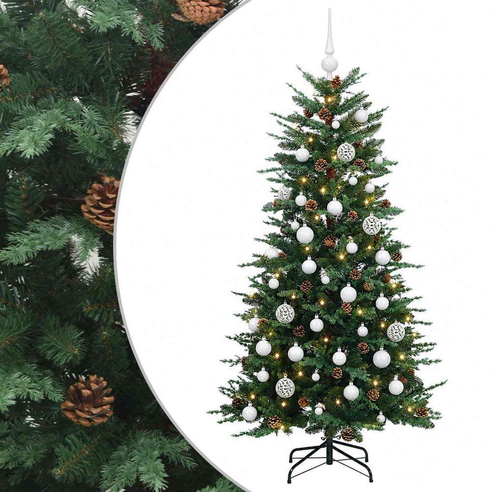 vidaXL Konstgjord julgran med julkulor 150 cm 150 LED-lampor Varmvit