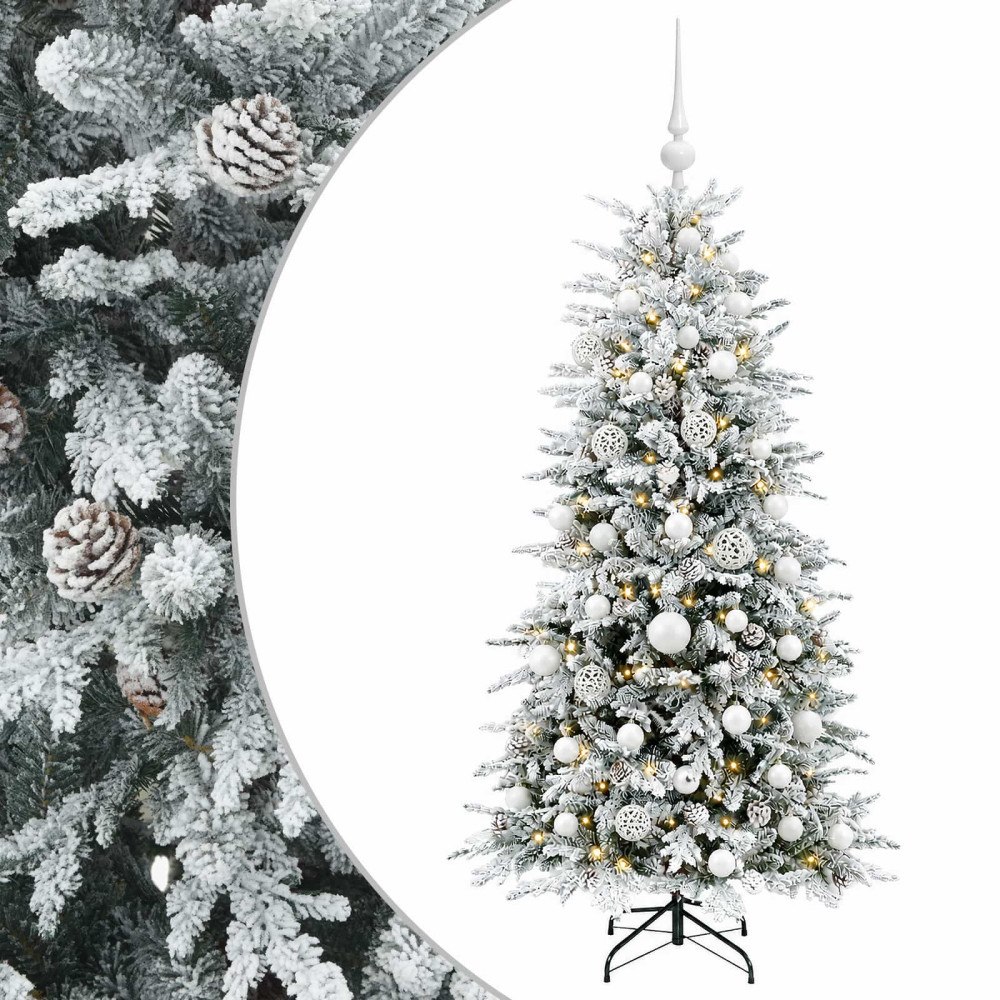 vidaXL Konstgjord julgran med julkulor 150 cm 150 LED-lampor Varmvit