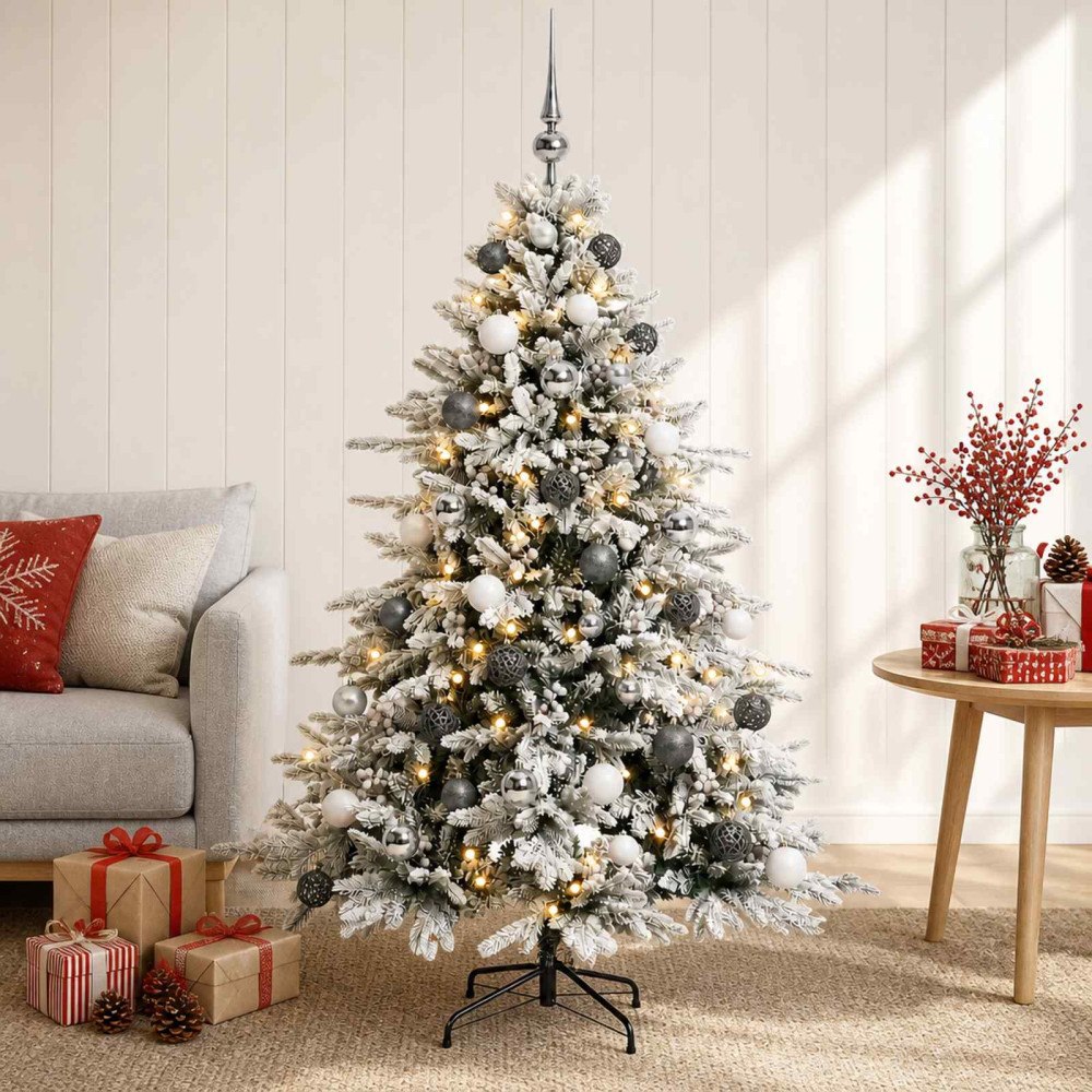 vidaXL Konstgjord julgran med julkulor 120 cm 150 LED-lampor Varmvit