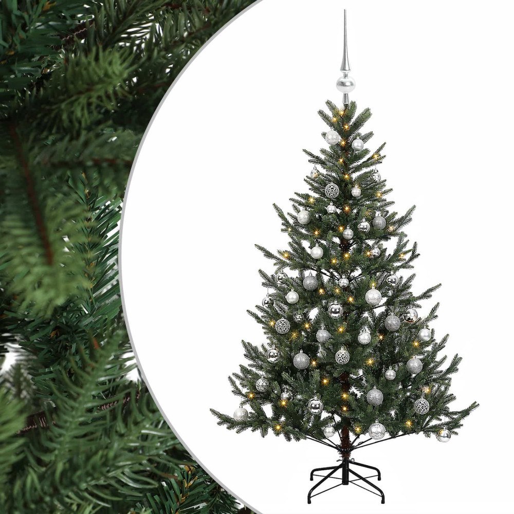vidaXL Konstgjord julgran med julkulor 150 cm 150 LED-lampor Varmvit