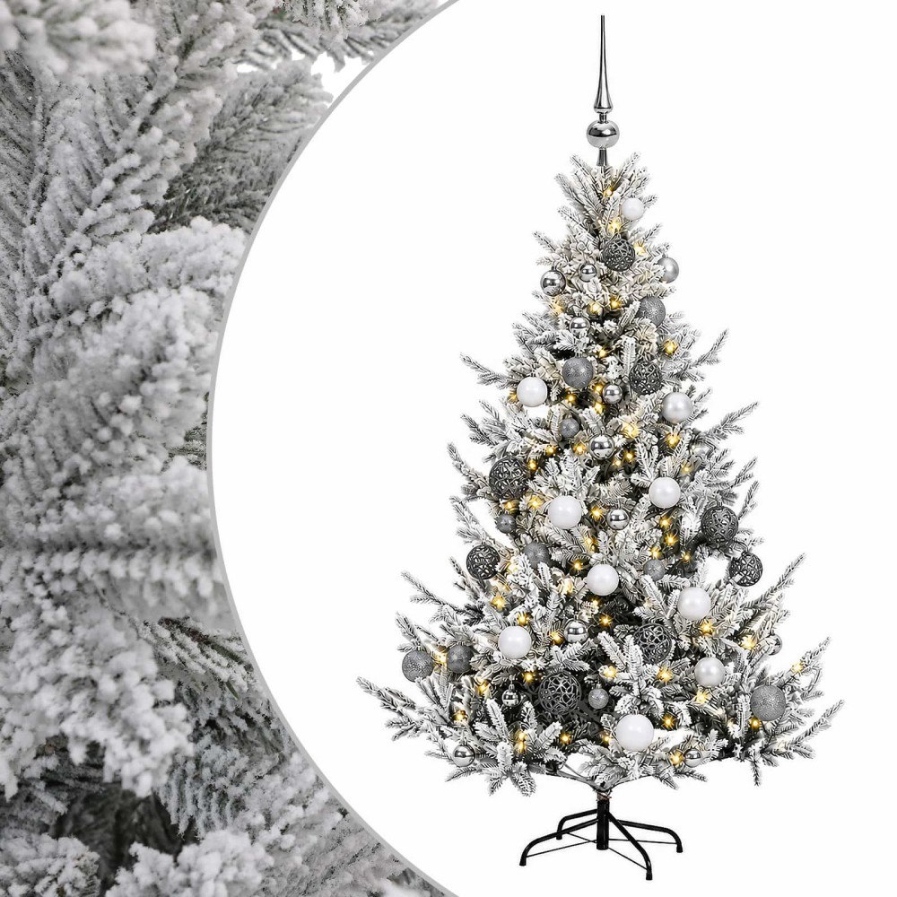 vidaXL Konstgjord julgran med julkulor 150 cm 150 LED-lampor Varmvit