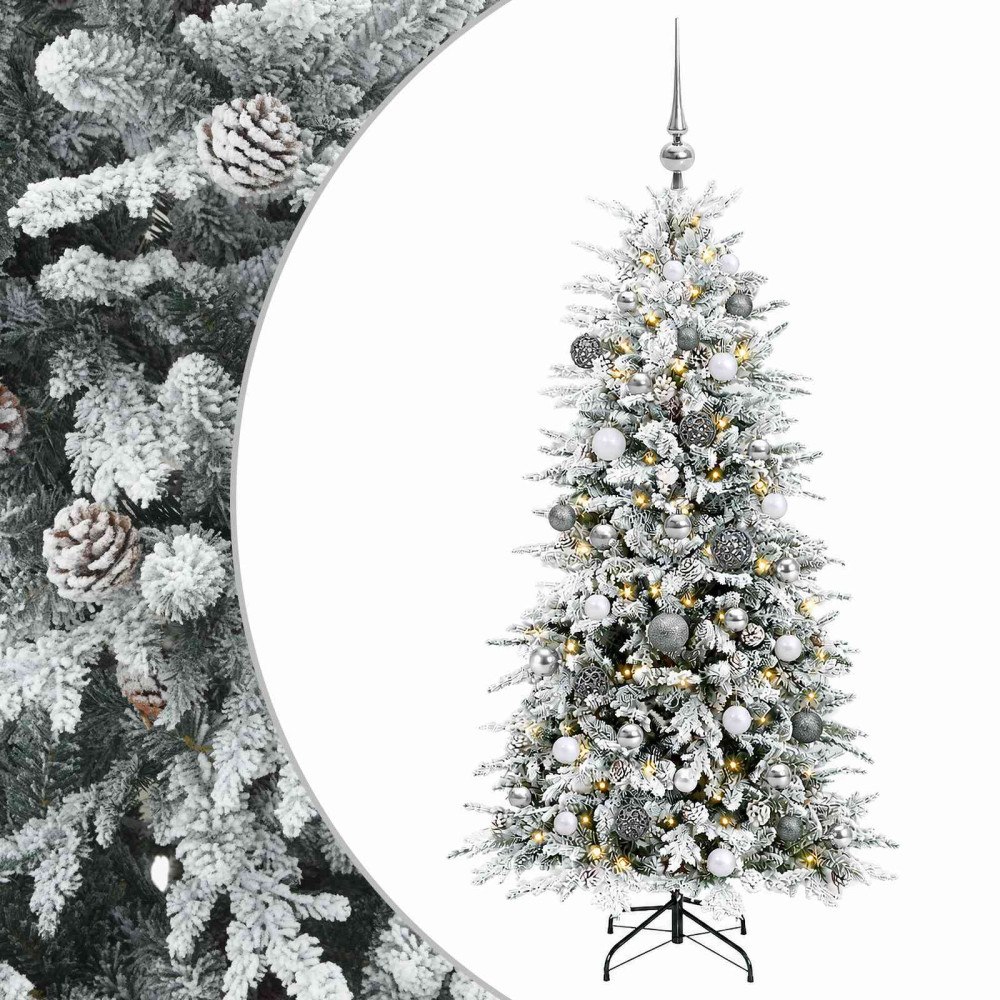 vidaXL Konstgjord julgran med kulor 150 cm 150 LED-lampor Varmvit