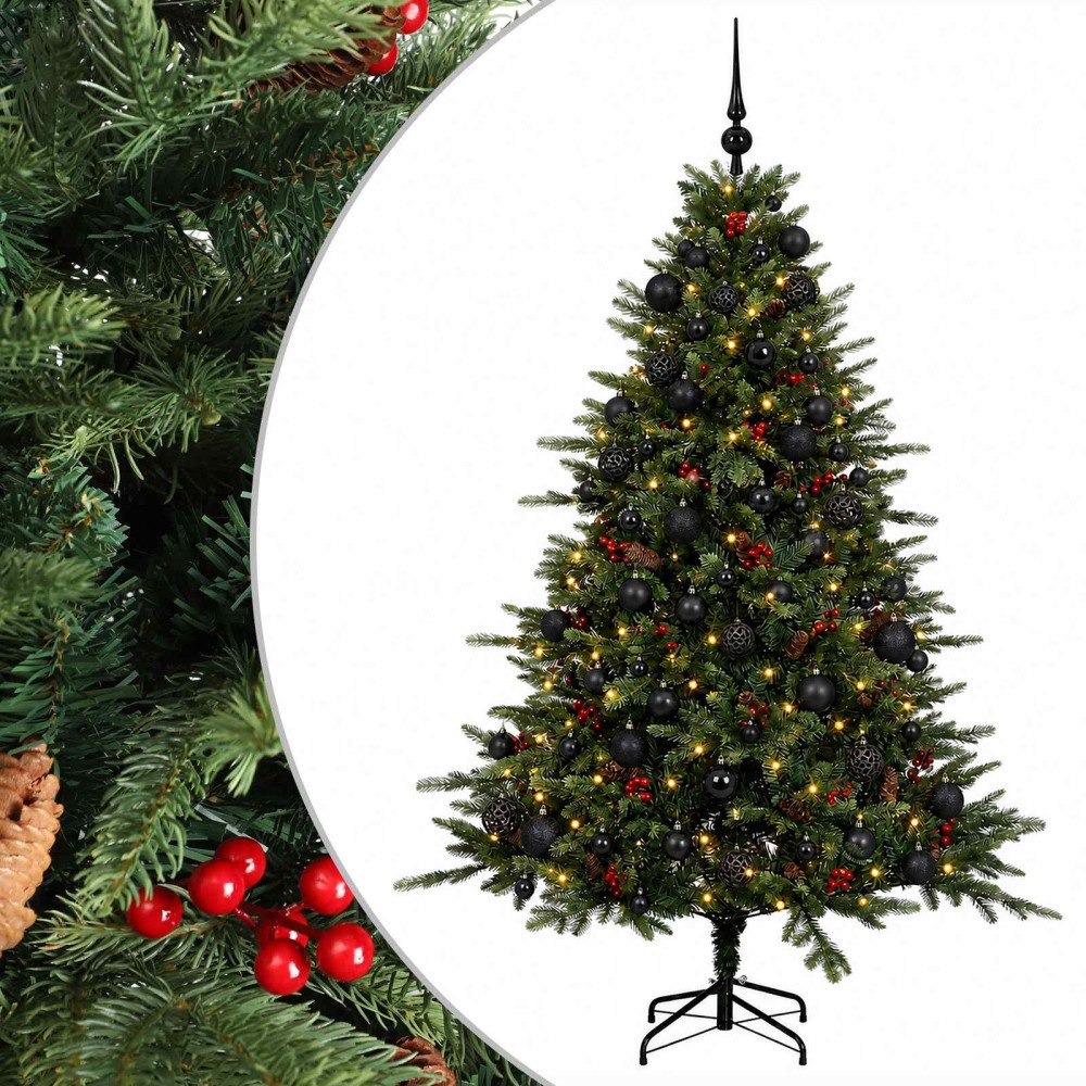 vidaXL Konstgjord julgran med julkulor 210 cm 300 LED-lampor Varmvit