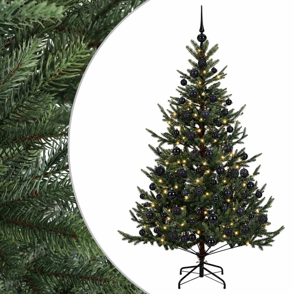 vidaXL Konstgjord julgran med julkulor 210 cm 300 LED-lampor Varmvit