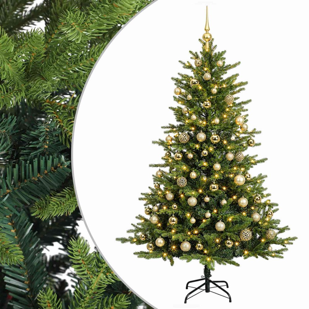 vidaXL Konstgjord julgran med kulor 210 cm 300 LED-lampor Varmvit