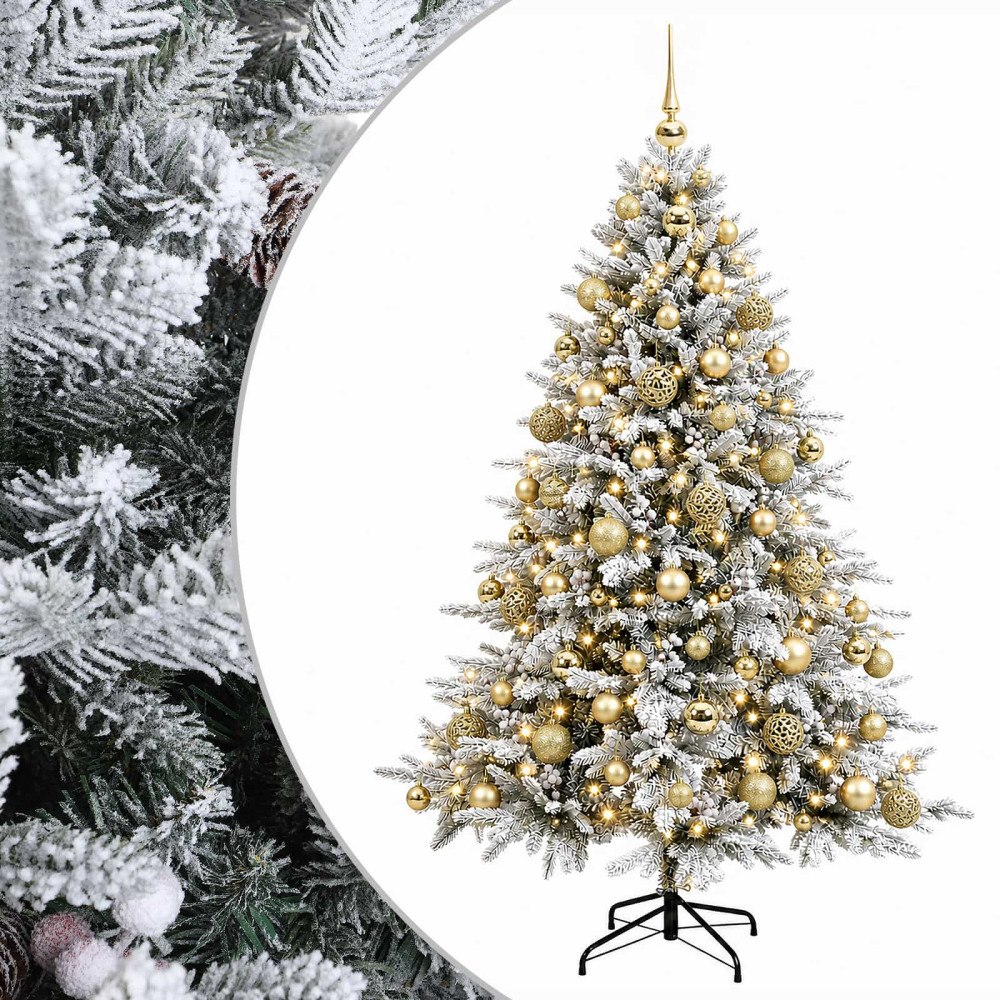 vidaXL Konstgjord julgran med julkulor 180 cm 300 LED-lampor Varmvit