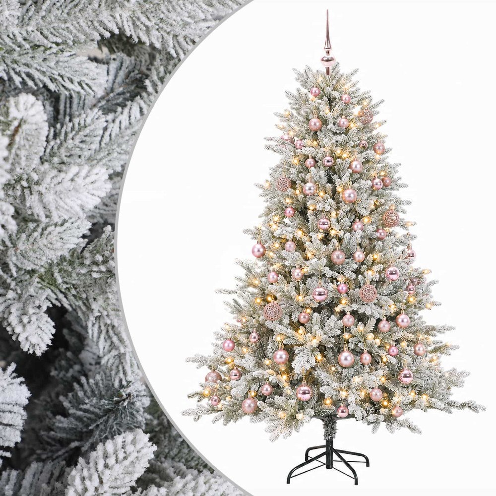vidaXL Konstgjord julgran med kulor 180 cm 300 LED-lampor Varmvit