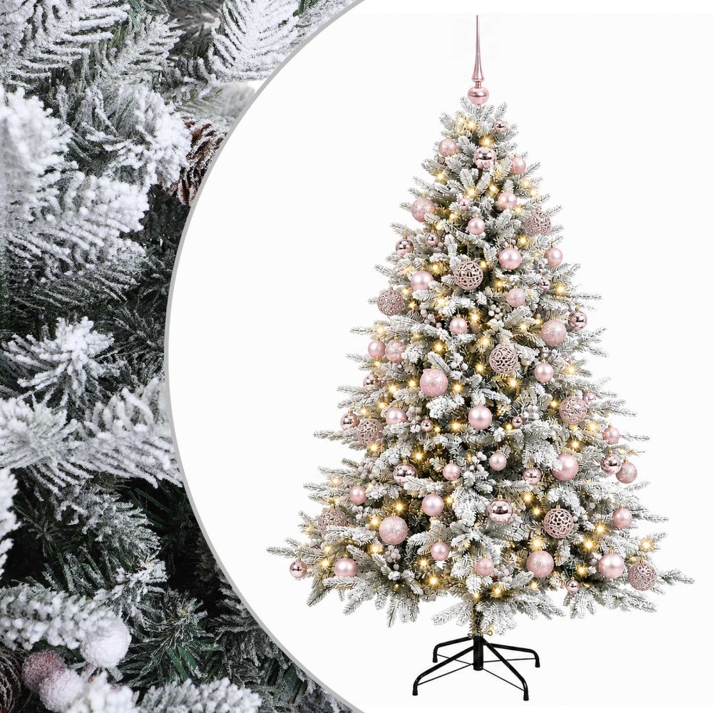 vidaXL Konstgjord julgran med julkulor 180 cm 300 LED-lampor Varmvit