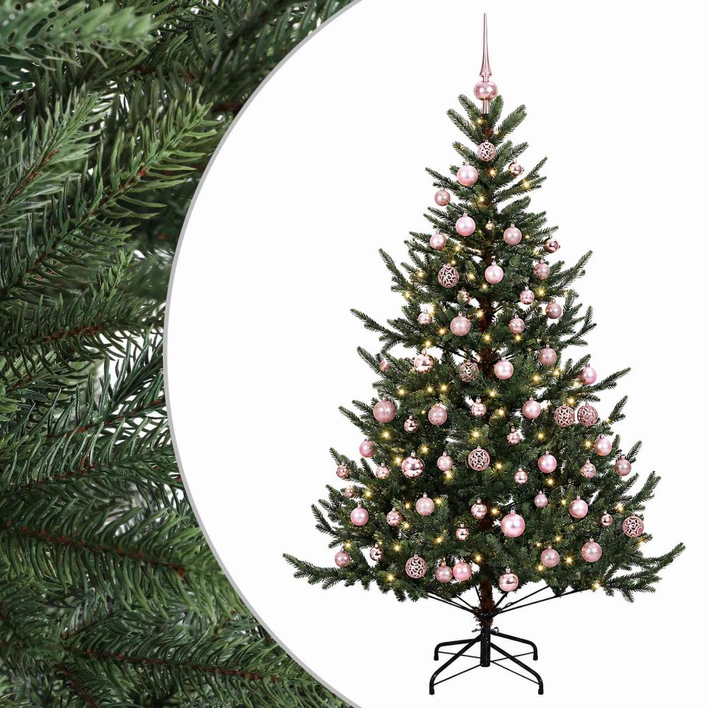 vidaXL Konstgjord julgran med julkulor 210 cm 300 LED-lampor Varmvit