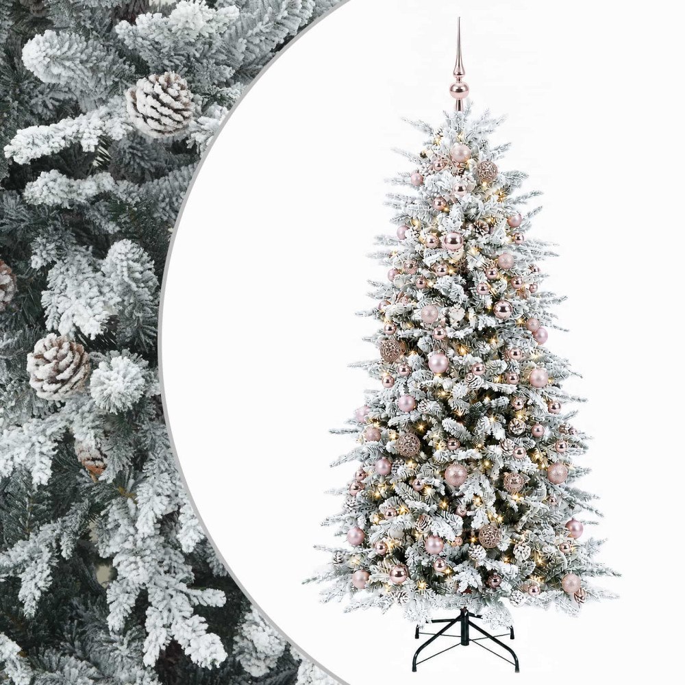 vidaXL Konstgjord julgran med kulor 240 cm 300 LED-lampor Varmvit