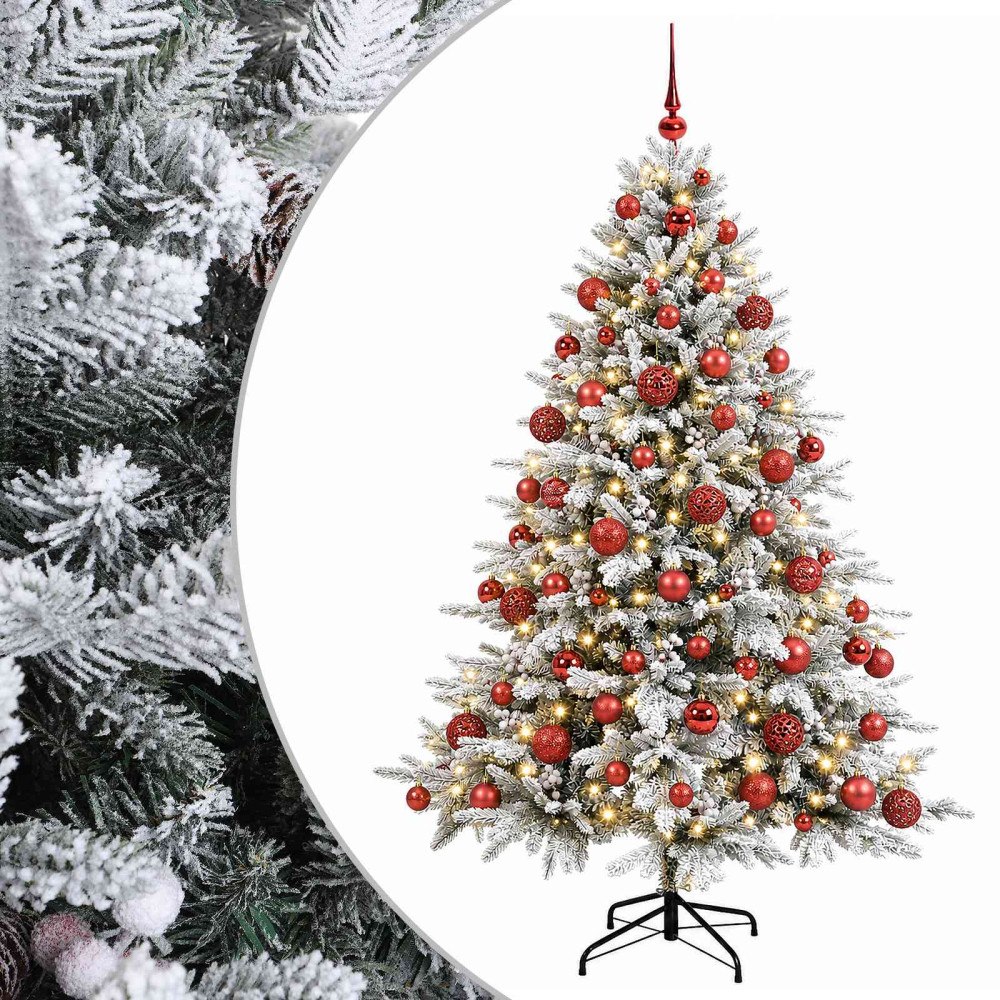 vidaXL Konstgjord julgran med julkulor 180 cm 300 LED-lampor Varmvit
